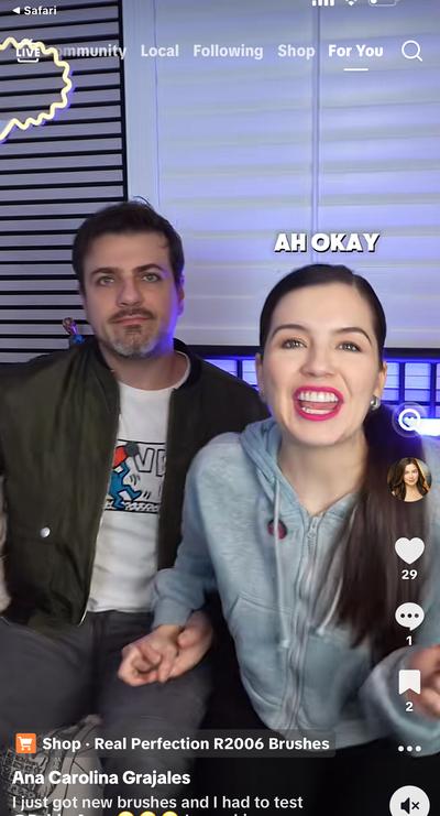 Ana and Pablo testing new makeup brushes together