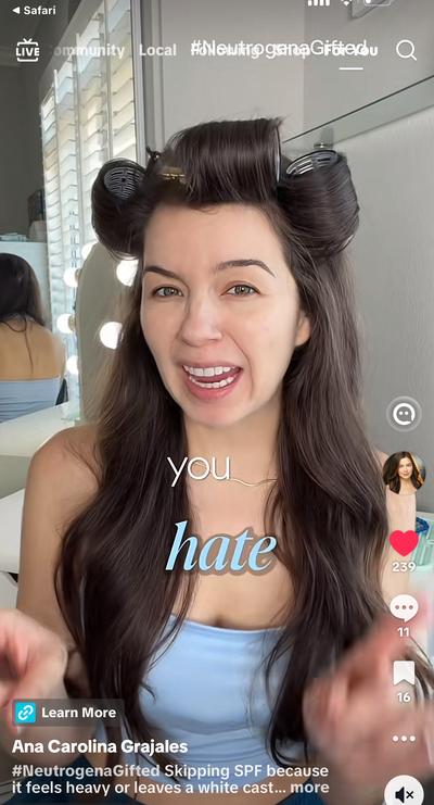 Ana with hair rollers for Neutrogena SPF