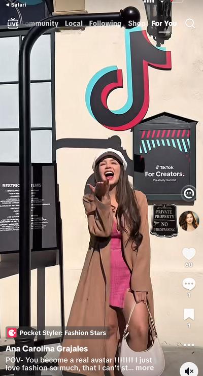 Ana in pink outfit at TikTok For Creators Creativity Summit for Pocket Styler